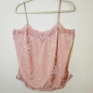 Pink Velour Camisole Lace Trim Sz XL Feminine Romantic Balletcore Y2K Lace